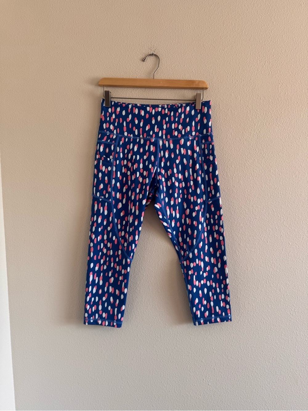 ZYIA Navy Leggings with Pink and White Dot Print